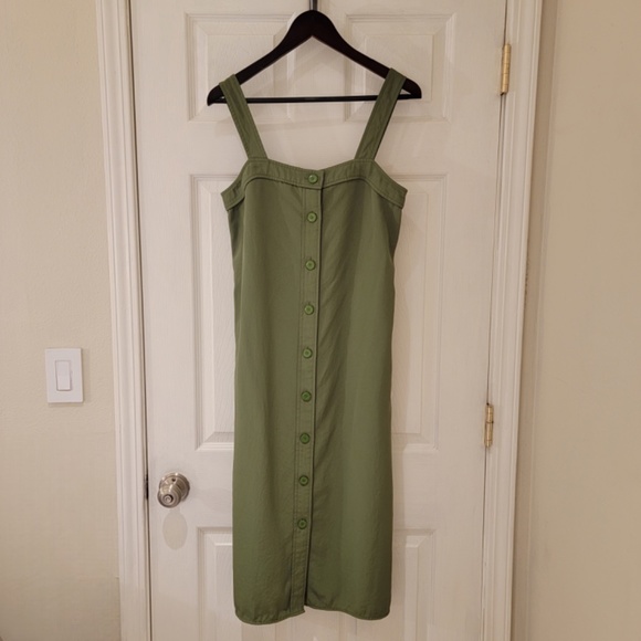 Everlane Japanese GoWeave Picnic Apron Dress Size 2 Green Drapey Lightweight - Picture 2 of 11